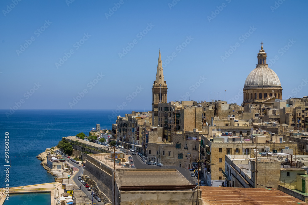 Valletta cityscape view with Basilica of Our Lady of Mount Carmel - Valletta, Malta