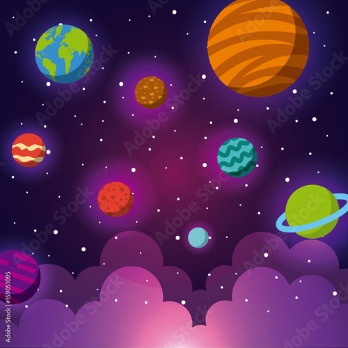 solar system icons set flat illustration design graphic vector