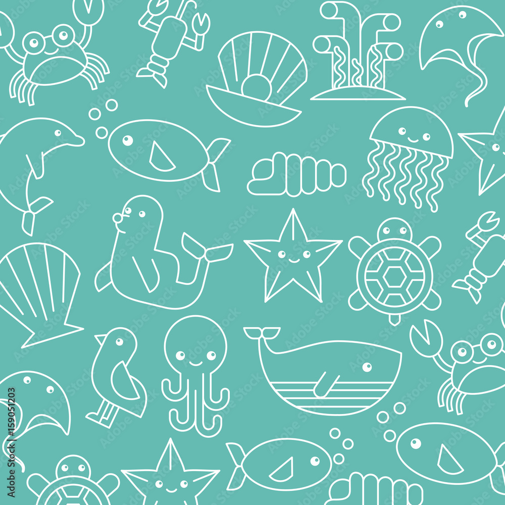 sea life icons set flat draw illustration vector design graphic