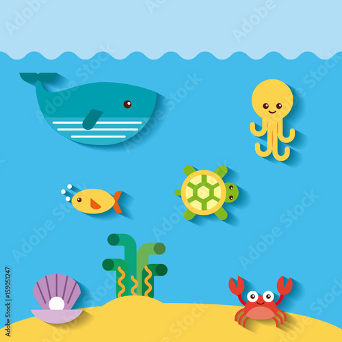sea life flat draw icon vector illustration design graphic
