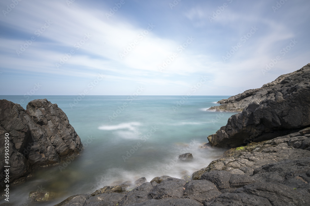 View of seacoast with cliffs. View of seacoast with cliffs.