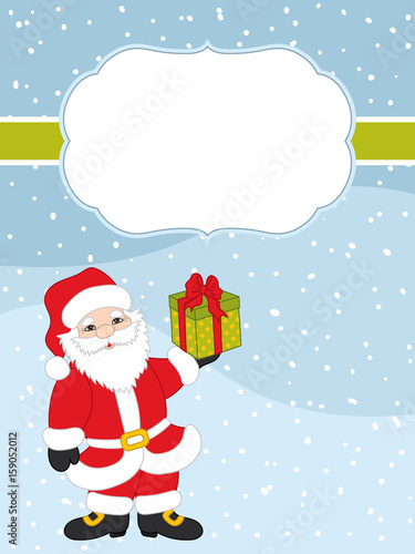 Vector Christmas and New Year Card Template with Santa Claus on Snow Background.  Vector Christmas card.  © TheCreativeMill