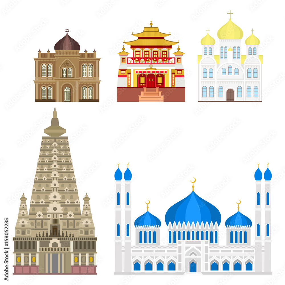 Cathedral church temple traditional building landmark tourism vector illustration
