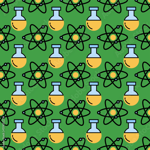 Abstract geometrical vector illustration chemistry seamless pattern background scientific atom