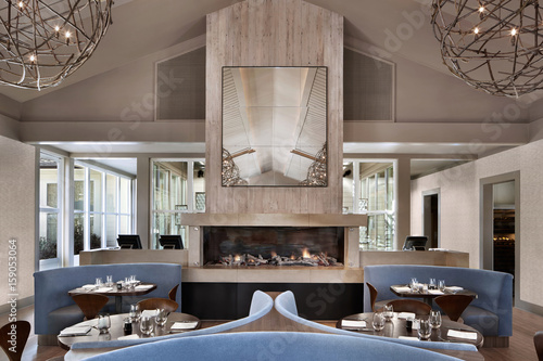 Interiors of luxury upscale restaurant  photo