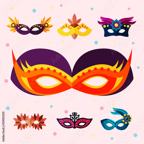 Authentic handmade venetian painted carnival face masks party decoration masquerade vector illustration