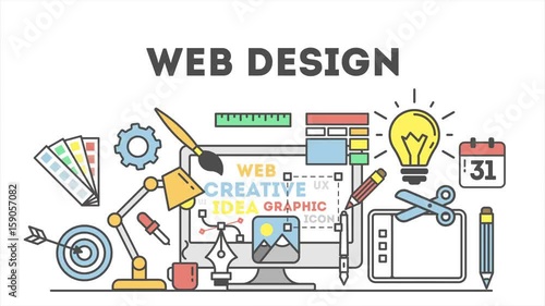 Web design illustration with icons.