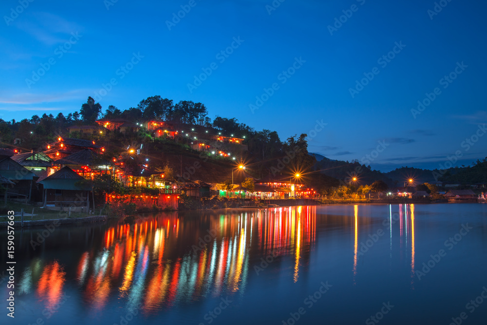 Beautiful lake and sky view natural the travel destination of Rak Thai village and mountain reflection in Pai district, Mae Hong Son Province, Thailand.