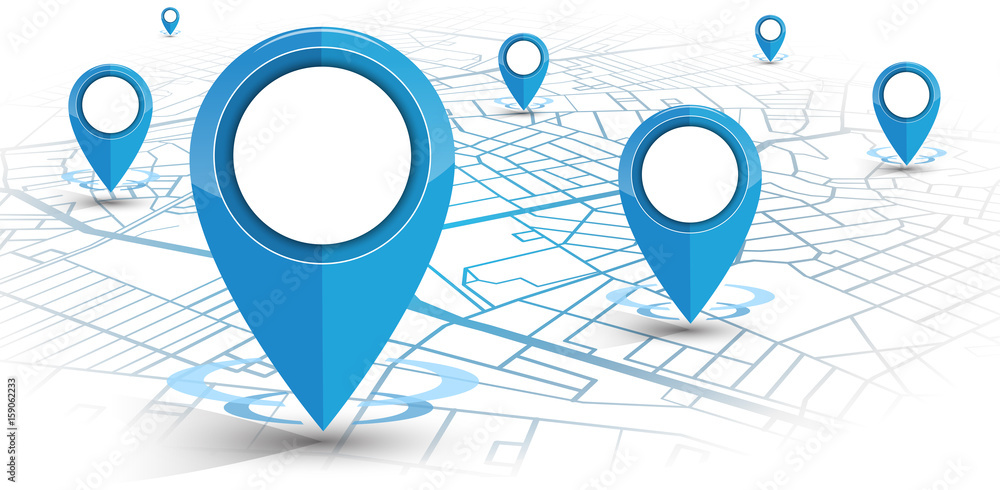 Obraz premium GPS nawigator pin niebieski kolor makieta wite mapę na białym tle