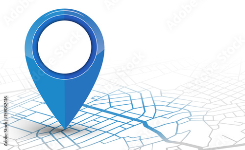 GPS navigator pin checking blue color on white background photo