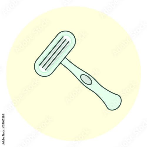 Blue shaving razor icon, depilation instrument, delicate body care, hair removal tool