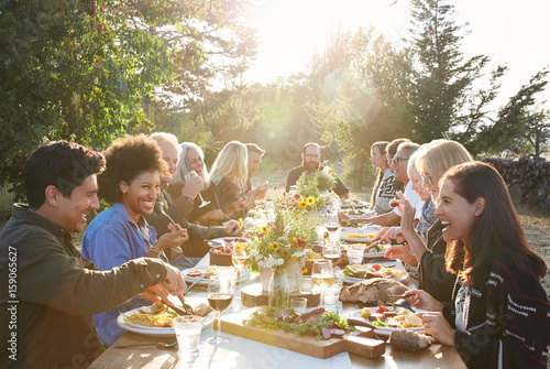 Group of friends enjoying a Farm To Table Dinner Party photo