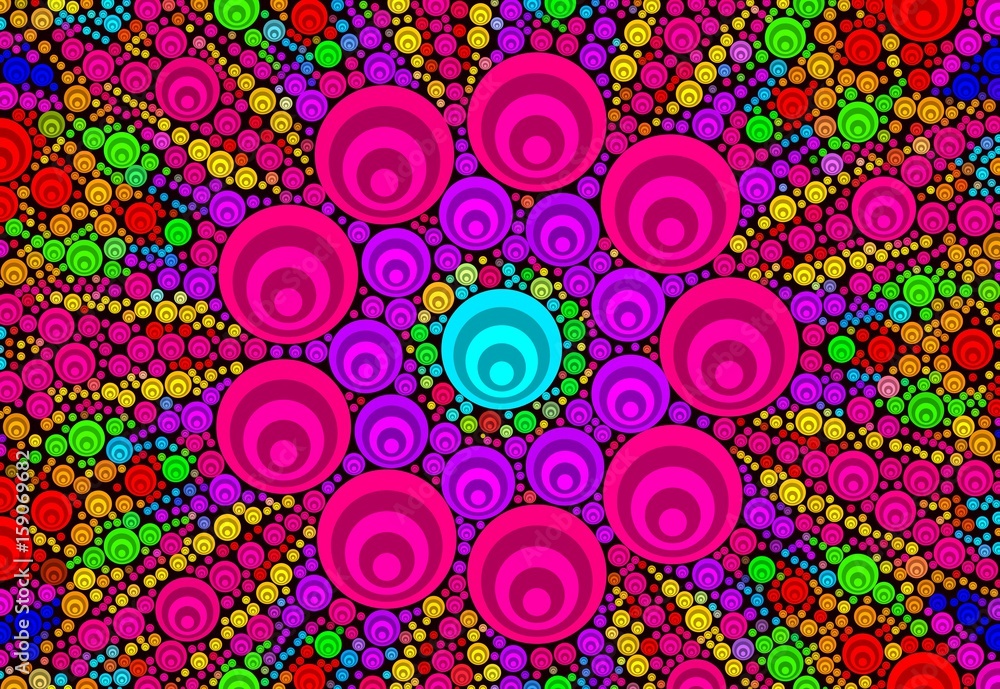 kaleido style pattern color dots glow on black background kaleido style pattern color dots glow on black background