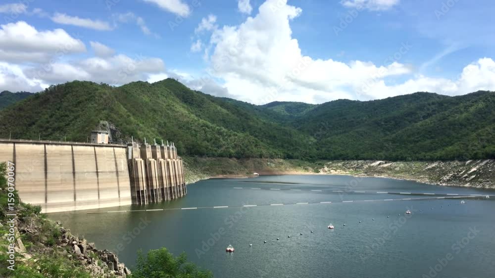 Low water level drought critical View at Bhumibol Dam Low water level drought critical View at Bhumibol Dam
