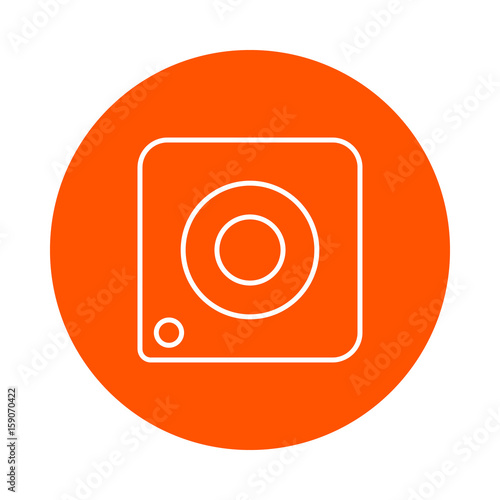Stylized camera, vector round monochrome icon, flat style.
