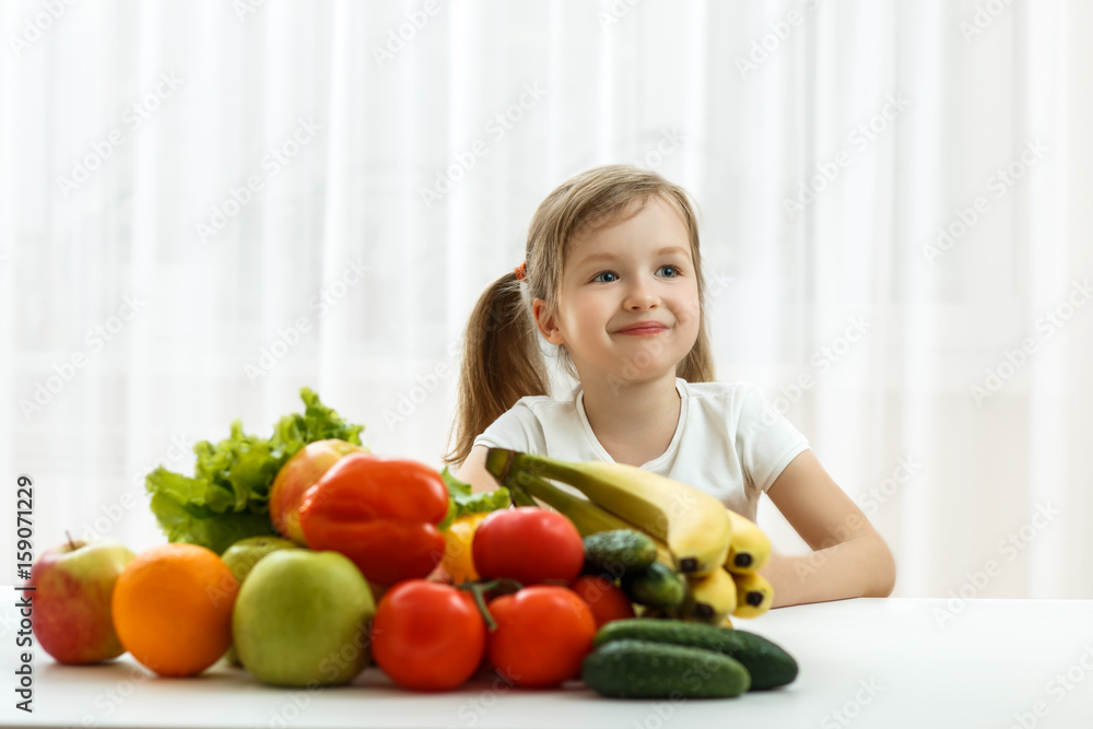 Cute little girl with fresh fruit. Cute little girl with fresh fruit.