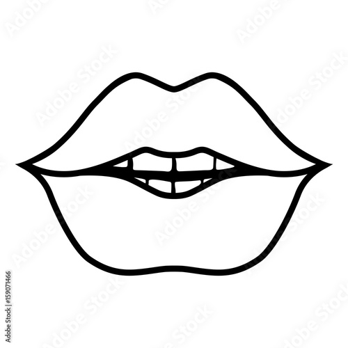 Vector female lip outline. Contour illustration woman mouth. Chubby lips.