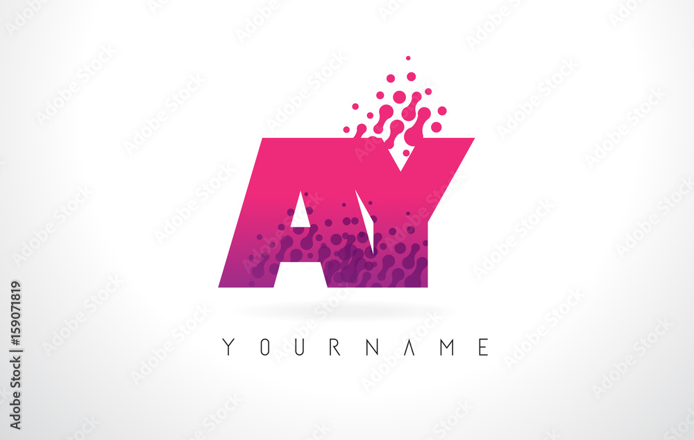 AY A Y Letter Logo with Pink Purple Color and Particles Dots Design. AY A Y Letter Logo with Pink Purple Color and Particles Dots Design.