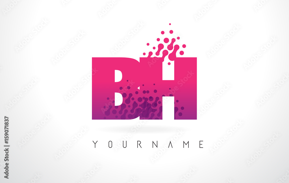 BH B H Letter Logo with Pink Purple Color and Particles Dots Design.