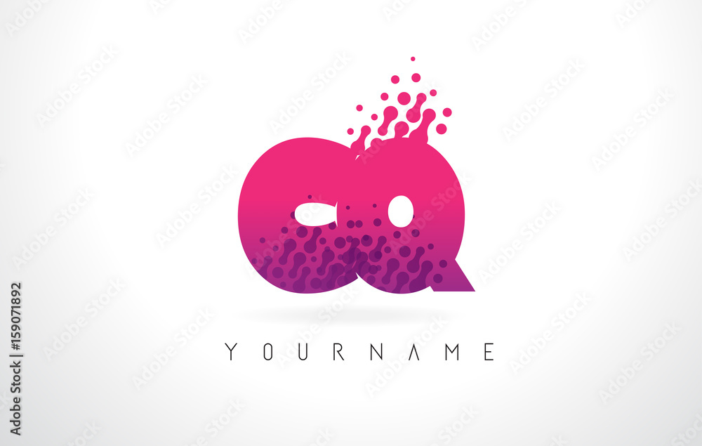 CQ C Q Letter Logo with Pink Purple Color and Particles Dots Design. CQ C Q Letter Logo with Pink Purple Color and Particles Dots Design.