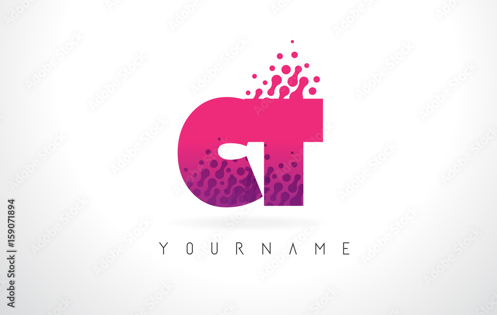 CT C T Letter Logo with Pink Purple Color and Particles Dots Design.