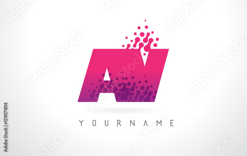 AV A V Letter Logo with Pink Purple Color and Particles Dots Design.