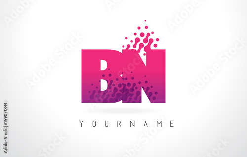 BN B N Letter Logo with Pink Purple Color and Particles Dots Design.