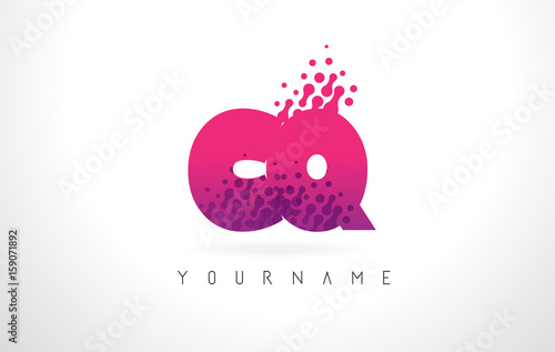 CQ C Q Letter Logo with Pink Purple Color and Particles Dots Design.