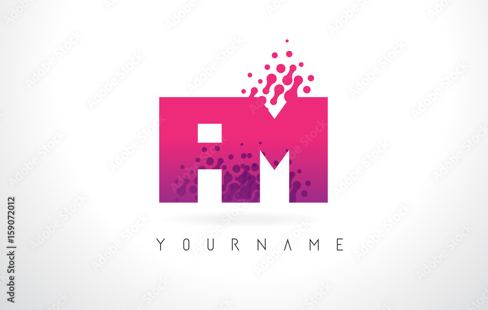 FM F M Letter Logo with Pink Purple Color and Particles Dots Design.