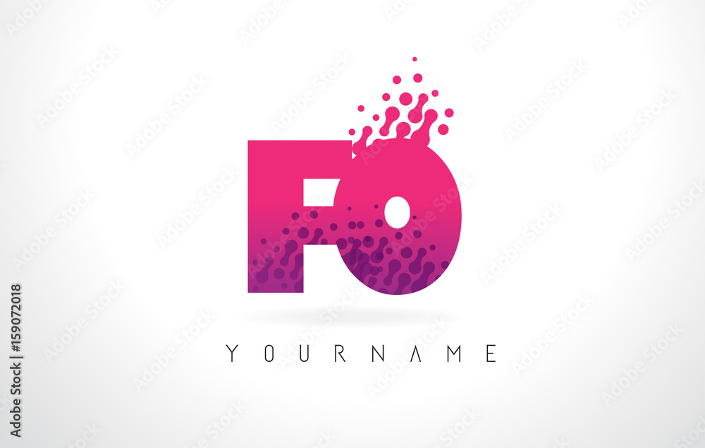 Fototapeta premium FO F O Letter Logo with Pink Purple Color and Particles Dots Design.