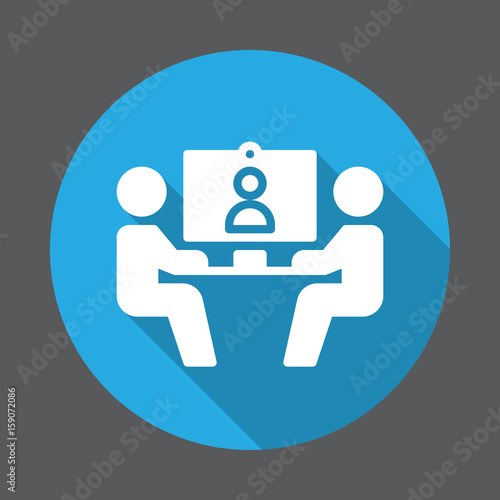 Video conference flat icon. Round colorful button, circular vector sign with long shadow effect. Flat style design