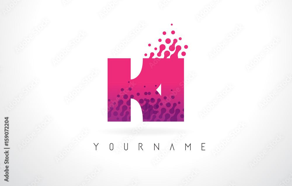 KI K I Letter Logo with Pink Purple Color and Particles Dots Design.