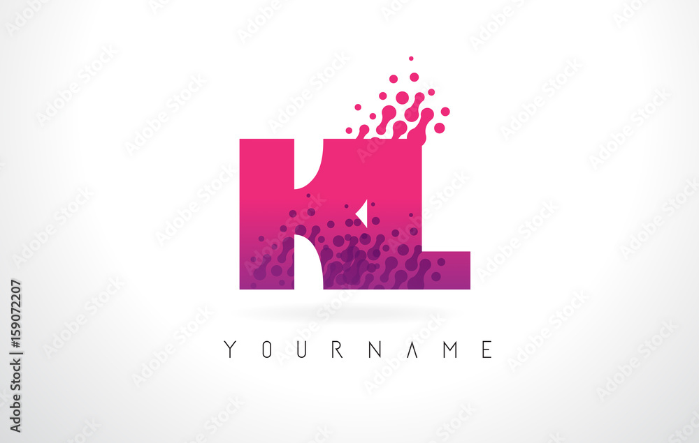 Fototapeta premium KL K L Letter Logo with Pink Purple Color and Particles Dots Design.