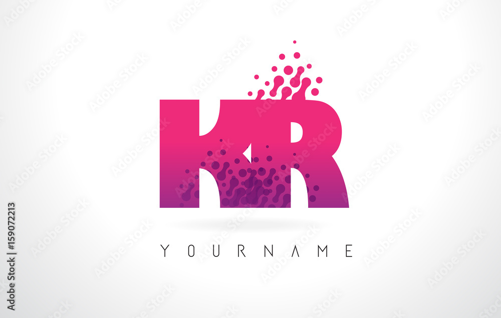 Obraz premium KR K R Letter Logo with Pink Purple Color and Particles Dots Design.