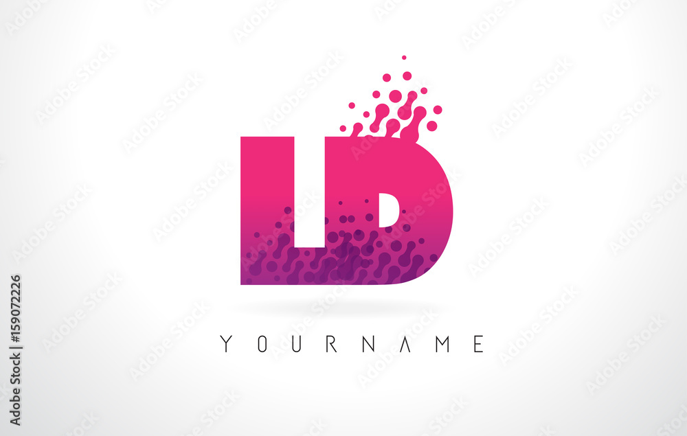 LD L D Letter Logo with Pink Purple Color and Particles Dots Design.