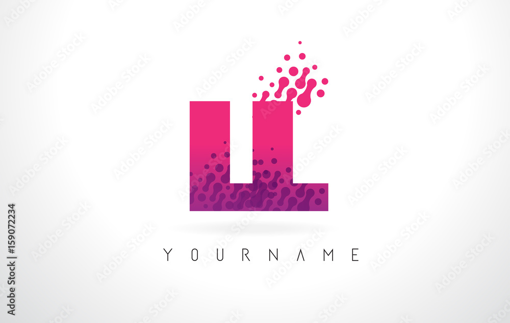 LL L Letter Logo with Pink Purple Color and Particles Dots Design.