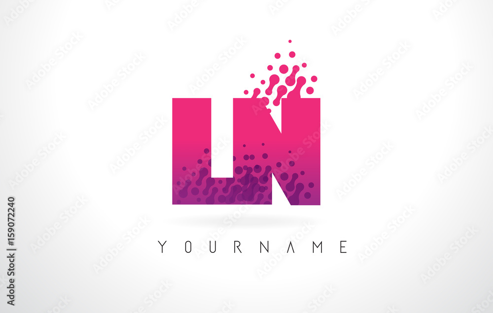 LN L N Letter Logo with Pink Purple Color and Particles Dots Design.