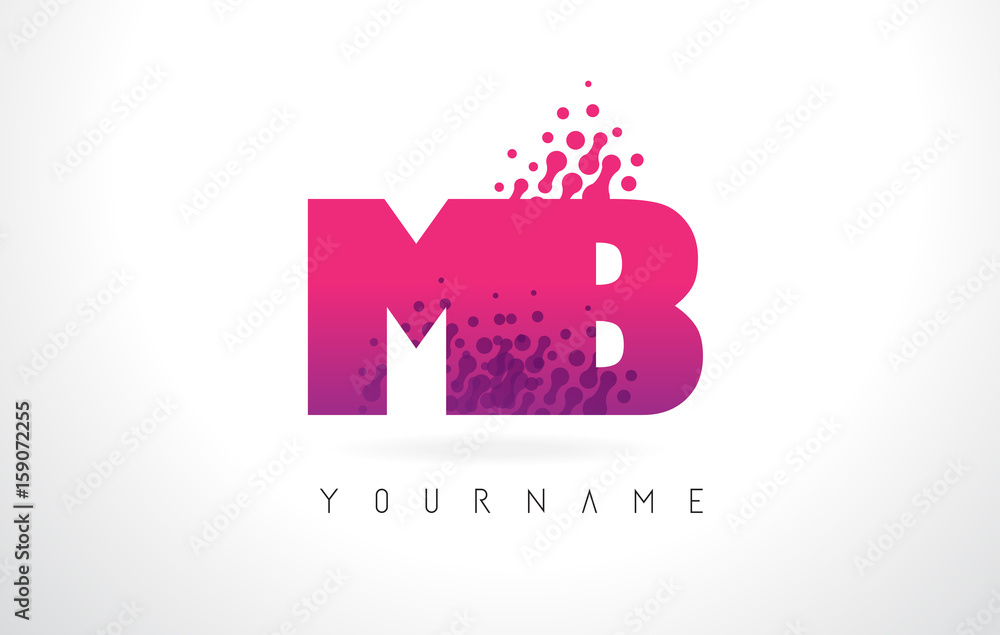 MB M B Letter Logo with Pink Purple Color and Particles Dots Design.