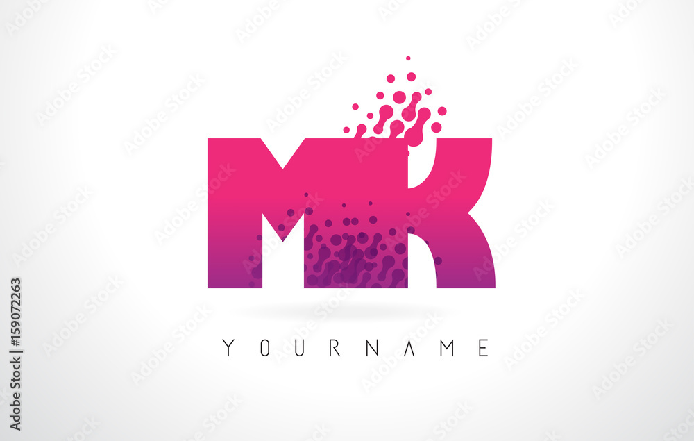 MK M K Letter Logo with Pink Purple Color and Particles Dots Design.