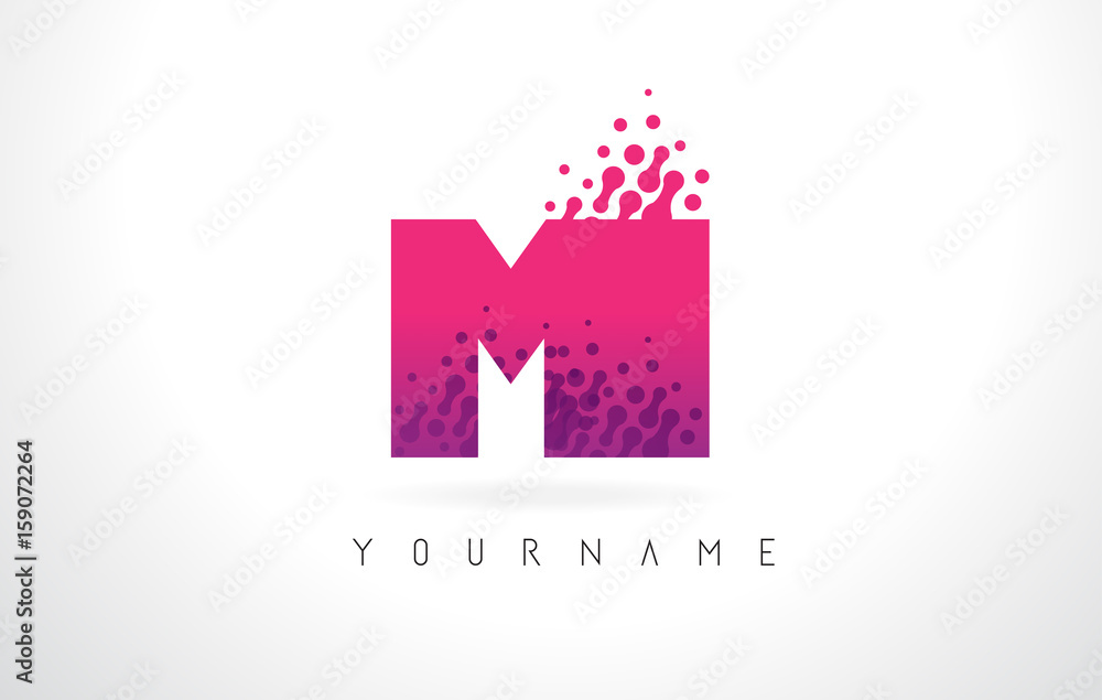 MI M I Letter Logo with Pink Purple Color and Particles Dots Design. MI M I Letter Logo with Pink Purple Color and Particles Dots Design.