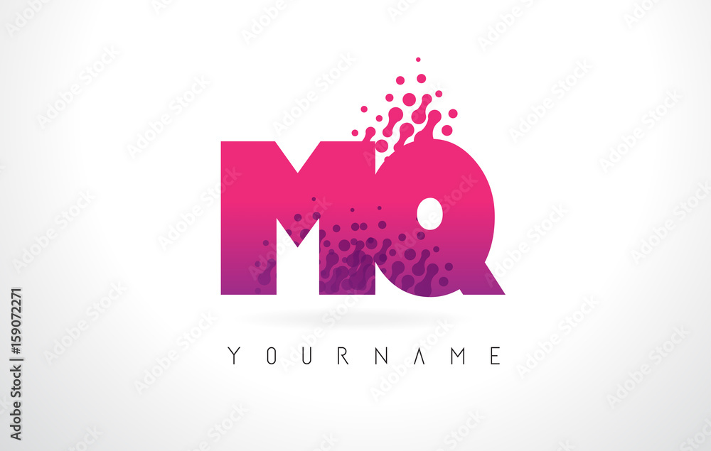 Obraz premium MQ M Q Letter Logo with Pink Purple Color and Particles Dots Design.