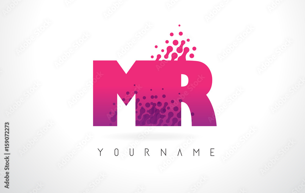 Obraz premium MR M R Letter Logo with Pink Purple Color and Particles Dots Design.