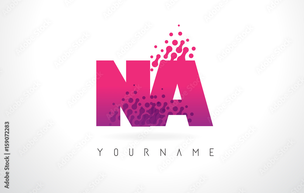 NA N A Letter Logo with Pink Purple Color and Particles Dots Design.