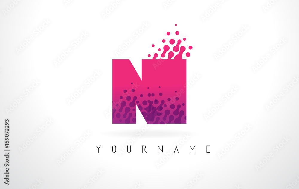 NI N I Letter Logo with Pink Purple Color and Particles Dots Design. NI N I Letter Logo with Pink Purple Color and Particles Dots Design.