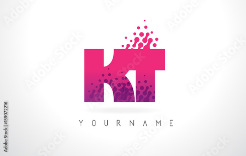 KT K T Letter Logo with Pink Purple Color and Particles Dots Design.