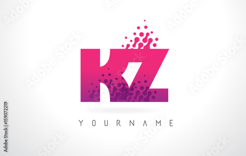 KZ K Z Letter Logo with Pink Purple Color and Particles Dots Design.