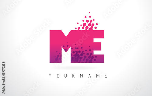 ME M E Letter Logo with Pink Purple Color and Particles Dots Design.