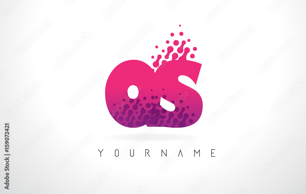 QS Q S Letter Logo with Pink Purple Color and Particles Dots Design. QS Q S Letter Logo with Pink Purple Color and Particles Dots Design.