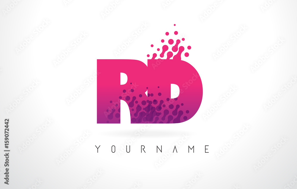 RD R D Letter Logo with Pink Purple Color and Particles Dots Design.