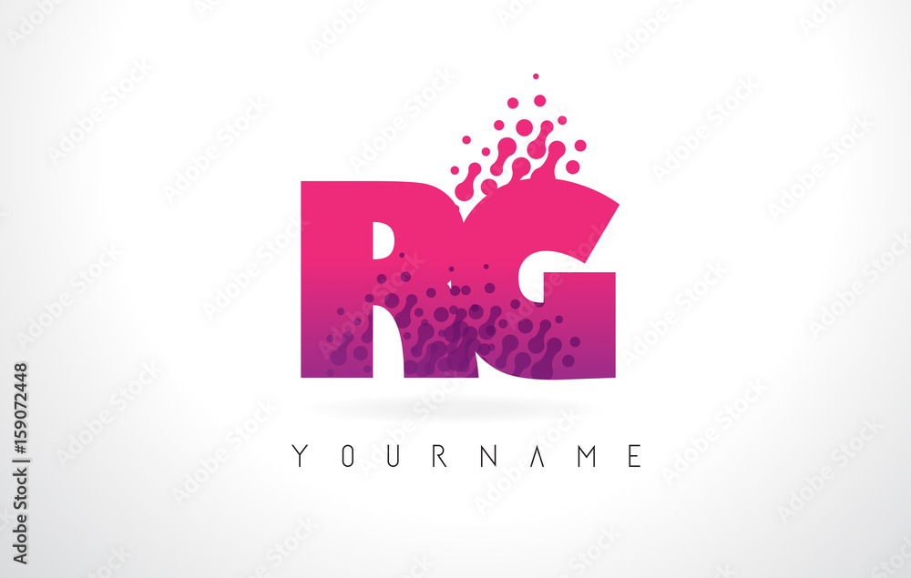 RG R G Letter Logo with Pink Purple Color and Particles Dots Design.